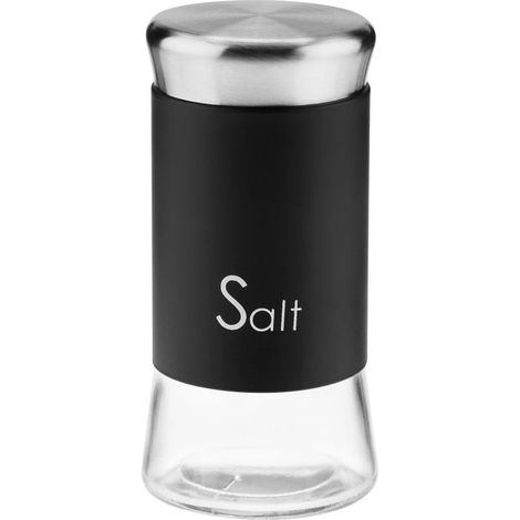 Salero de cristal para especias, salero Greno de 150 ml, acero inoxidable, con inscripción "Salt Black" (1/2)