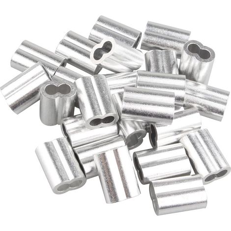 Lot de 25 pinces à sertir en aluminium avec double embouts/trous pour câble de 5 mm Argenté (1/5)