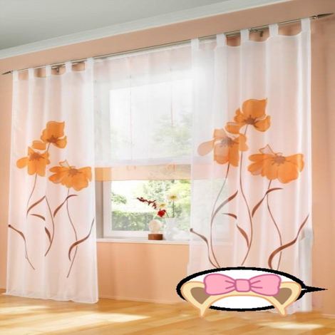 pièces rideau écharpe rideau imprimé fleurs rideau pour salon chambre boucle écharpe, largeur 150 cm / hauteur 145 cm, orange (1/3)