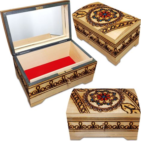 Caja de madera con espejo. Caja organizadora para joyas y pequeños objetos. (1/5)