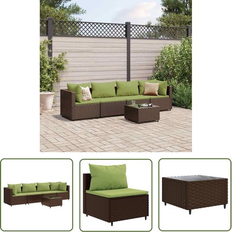 The Living Store Salon de jardin 5 pcs avec coussins Marron Résine tressée - Salon De Jardin - Meuble De Jardin - Set De Salon - Résine Tressée - Rotin Synthétique (1/5)