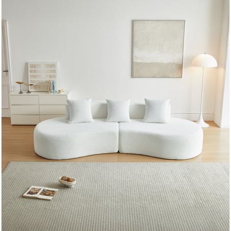 Ecksofa Samtstoff Weiß 277x103x68 cm, 3-Sitzer, modulare gebogene Form (1/5)