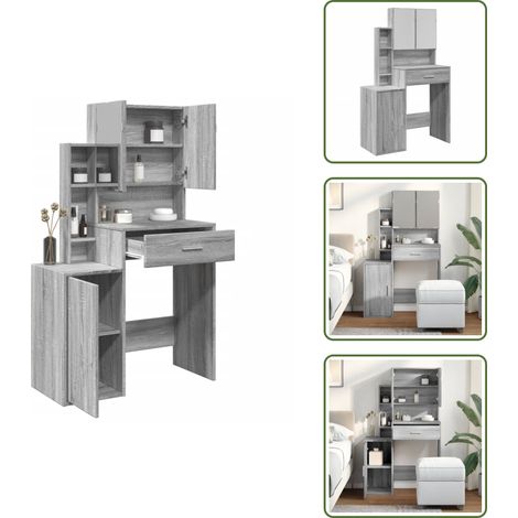 Spiegel - vidaXL Schminktisch mit Schrank Grau Sonoma-Eiche 80x35x132 cm - Holzschminktisch (1/5)