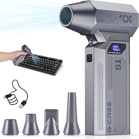 Souffleur d'air comprimé électrique 130 000 tr/min avec lumière LED, sans fil et rechargeable, pour clavier, PC, ordinateur portable, voiture et maison. 4 vitesses. Idéal pour PC, ordinateur portable, (1/5)