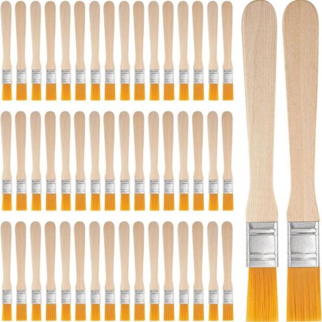 Lot de 50 pinceaux plats - Manche en bois avec poils en nylon - Longueur : 13 à 13,5 cm - Largeur : 2,5 cm - Pour peinture et lasure (1/5)