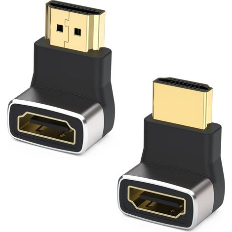 Adattatore HDMI angolato 8K da 2 pezzi, adattatore HDMI angolato maschio femmina 8K 2.1 ad angolo retto, 90 gradi e 270 gradi placcato in oro, compatibile con HD, TV, PS4, Xbox, laptop
