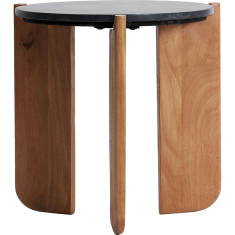 Table d'appoint contemporaine en marbre noir et bois de manguier - Noir veiné et bois marron (1/3)