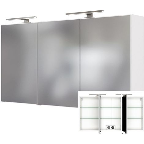 3D-Spiegelschrank 120cm in weiß GHOM-03 mit LED-Aufbauleuchte, B/H/T ca. 120/64/20 cm (1/5)