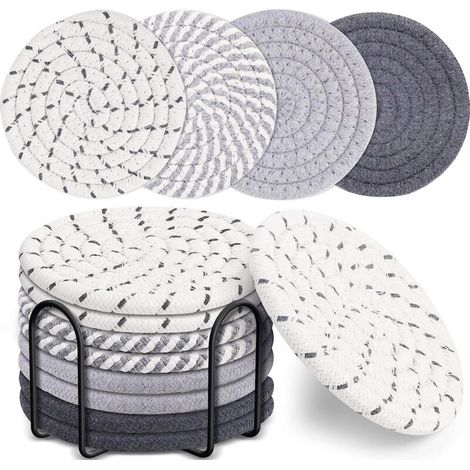 Set mit 8 saugfähigen Untersetzern, handgeflochten mit Halterung, für Couchtisch, super saugfähig, hitzebeständig, ideal als Einweihungsgeschenk, Dekoration (1/5)