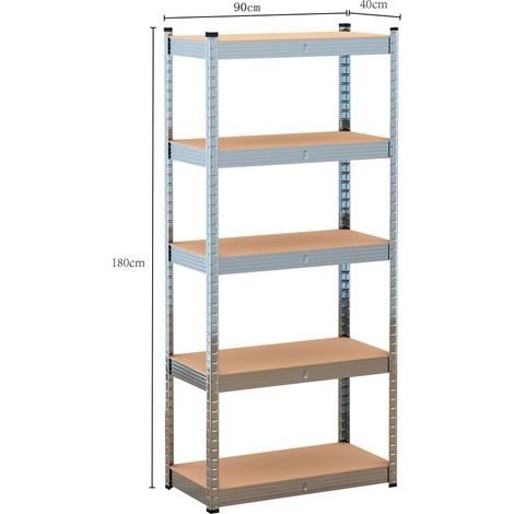 Hobag – Étagère modulable en métal 5 plateaux – Charge maximale 175 kg par plateau – Structure en acier galvanisé – Dimensions 90x180x40 cm