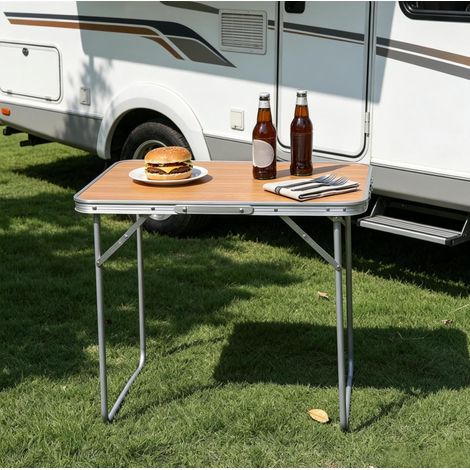 Table de camping pliante 70x50x60 cm en MDF chêne, portable pour gain de place – MEUBLIV (1/5)