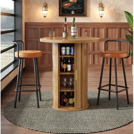 Bar avec rangement 60x60x91,6 cm en MDF et métal marron, gain de place pour salon FloraGrace (1/5)
