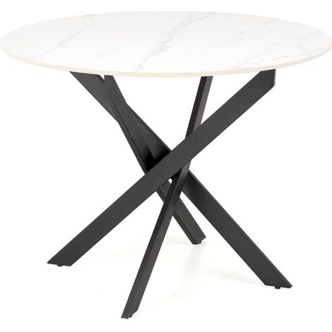 Table à manger ronde 100 cm plateau marbre blanc et pieds noir EDGAR 2 (1/5)