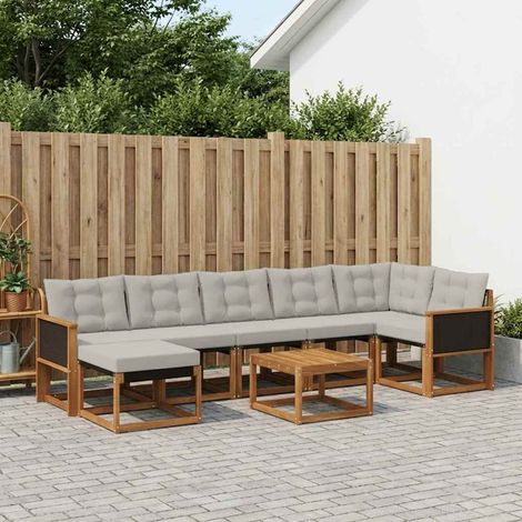 vidaXL Outdoor-Sofagarnitur mit Kissen 8 pcs Natürlich und Hellgrau (1/5)