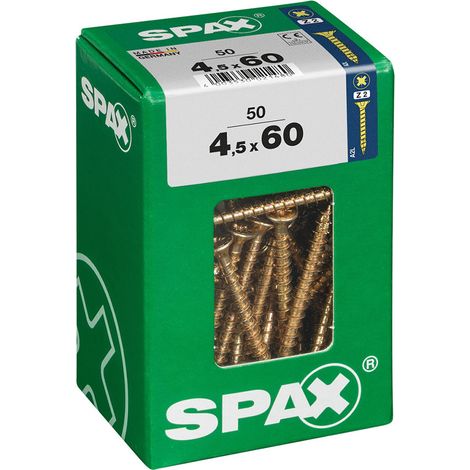 Boîte 50 Unités. Vis A Bois Spax Cab. Plat Yellox 4.5x60mm Spax (1/2)