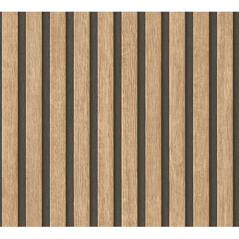 Empapelado aspecto madera Profhome 391091 papel pintado vinílico estampado en caliente tejido non tejido texturado de aspecto madera mate beige marrón negro 5,33 m2
