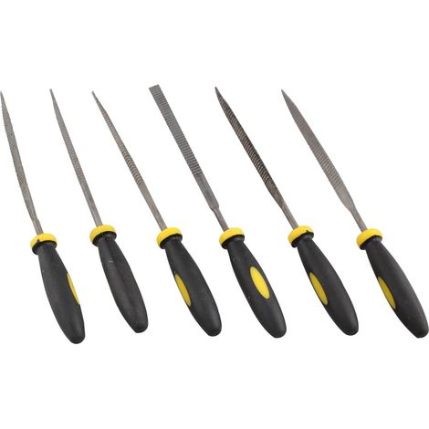 Lime à bois - Lot de 6 - Acier carbone - Poignée caoutchouc - Formes variées - 140 mm (1/5)