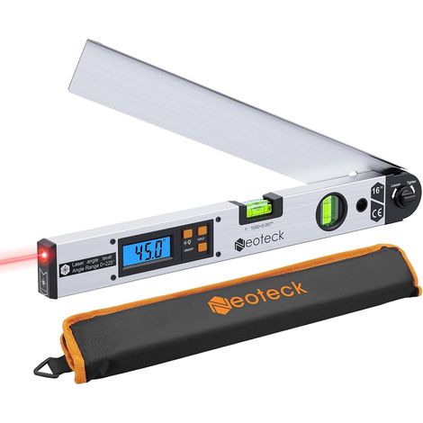 225° Laser Angle Protractor – Digital Angle Measuring Tool with ±0.5° Accuracy, Aluminum Angle Ruler with Laser Guide, Hold & Lock, DIY, Woodworking, Construction Site - Silver (1/5)