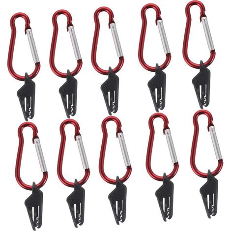 10 set di clip per teloni, clip per tende con moschettoni per tende da campeggio, teloni, ripari da esterno, accessori (1/5)
