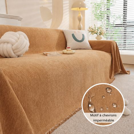 Jeté de canapé en chenille imperméable chevrons orange caramel 180x460 cm grand 4 places 180 460 4 réf 30 × 30 × 8 cm 2,1 kg – Livraison gratuite