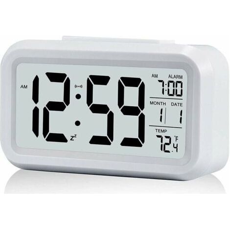 Digitaler PC-Wecker, geräuschloser, batteriebetriebener Digitalwecker für Kinder und Erwachsene, großes LED-Display, Temperaturanzeige, Kalender (Weiß)