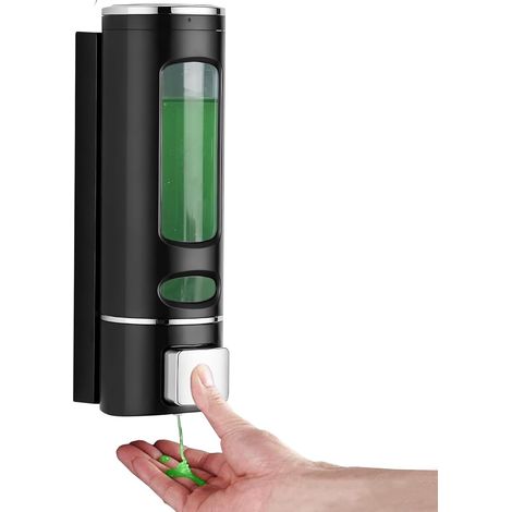 CCYKXA  Wall-mounted soap dispenser - 400 ml - No-drill wall-mounted shower gel dispenser - Shampoo and conditioner dispenser for bathroom and kitchen - Black (1/5)