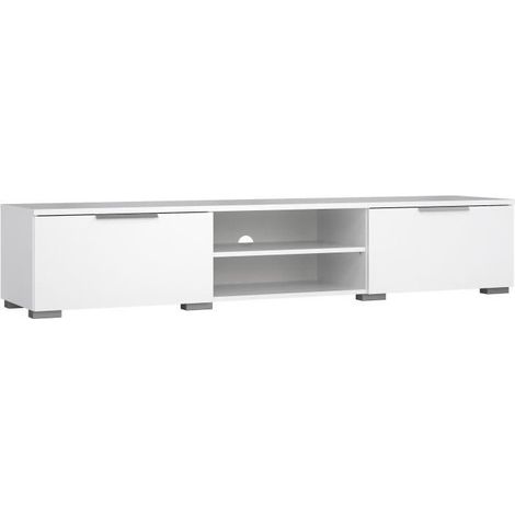 Meuble TV - MATCH - Blanc laqué brillant - 2 tiroirs, une niche - 172,7 x 39,9 x 33,1 cm (1/5)