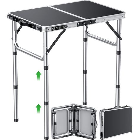 Table de Camping Pliante 58x40cm 3 Hauteurs Réglables (26/48/70cm) - Argent (1/5)