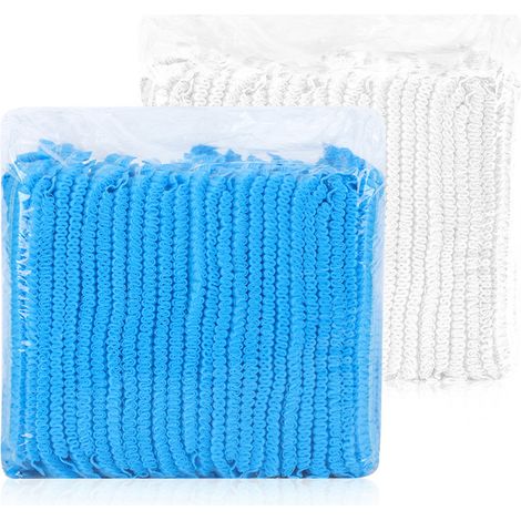 100 Pcs Capuchon Jetable Haute lasticité Tissu Non Tissé Jetable Filet Cheveux Couverture De Tête pour Salon De Beauté Usine Bleu 21in Double Bande De Caoutchouc (1/5)