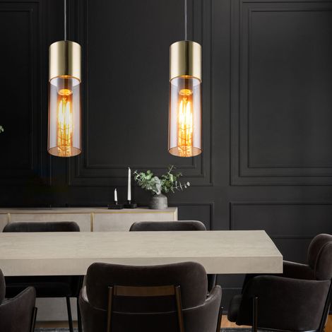 Lot de 2 suspensions plafonnier design salon salle à manger verre pendule lumière laiton (1/5)