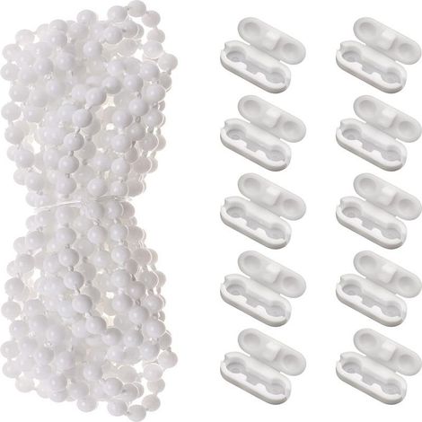 Chaîne de perles blanches de 3 mètres avec 10 boucles de connexion, accessoires pour rideaux en stock. (1/5)