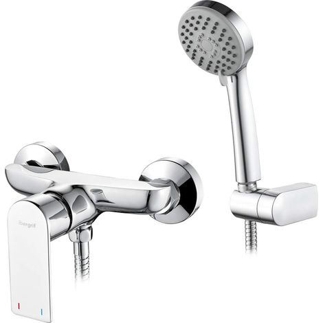 Ibergrif M12002 Supreme, Rubinetto Miscelatore Monocomando per Doccia con Doccetta, Supporto e Flessibile, Cromo, Argento (1/4)