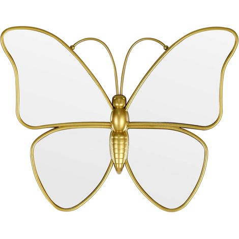 Miroir mural décoratif papillon avec cadre en plastique doré - 31 x 25 cm (1/4)