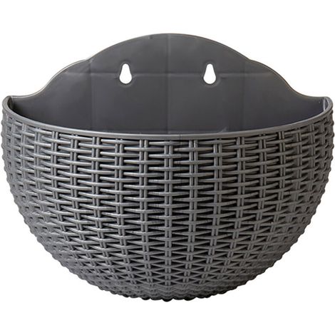 Jardinière Murale Demi-Cercle - 2 Pots avec Irrigation Automatique Double et Structure en PP Imitation Rotin pour Balcon Intérieur/Extérieur Gris Argenté (1/4)