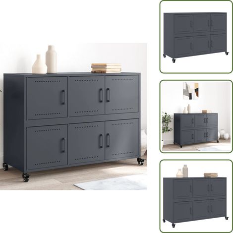 The Living Store Sideboard Anthrazit 100,5x39x72 cm Stahl - Stahl Schrank (1/5)