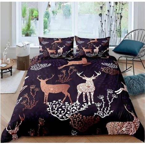 Housse De Couette 240X260 Cm Parure De Lit Adulte 3D Dessin Animé Animal Renne,Microfibre avec Fermeture Éclair,2 Taies - S64 (1/4)