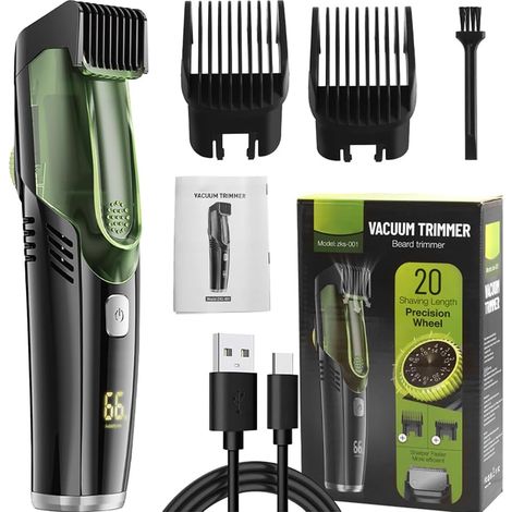 Tondeuse Barbe et Cheveux Homme,IPX6 étanche Sous Vide Tondeuse Cheveux Hommes avec 20 Réglages Longueur,Tondeuse a Barbe électrique Humide et Sèche Réglable avec 2 Peignes (1/5)