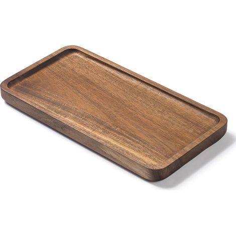 1 Plateau Bois D'acacia, Rectangulaire 25x13x2cm, Surface Lisse, Design Incurvé, Pour Salle De Bain, Cuisine