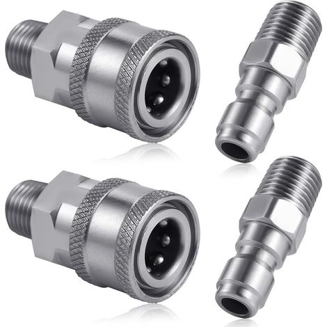 4 Pièces Coupleur de Nettoyeur Haute Pression, Acier Inoxydable, NPT 1/4 Pouce, Filetage Externe, pour Tuyaux et Pompes (1/5)