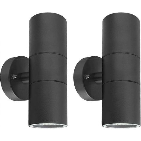 2 appliques murales doubles d'extérieur en acier inoxydable noir IP65, lampe murale de jardin avec éclairage intégré.