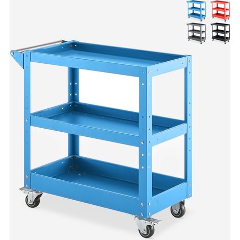 Carrello porta attrezzi in metallo 3 ripiani con ruote Kerey Plus - Blu