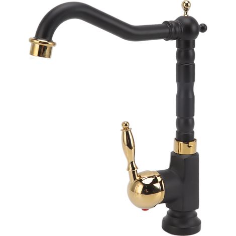 Robinet de lavabo monotrou, style européen, mitigeur à poignée unique, eau chaude et froide, noir et or.