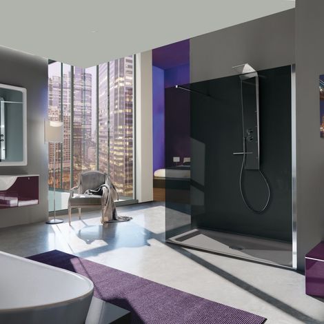 Samo - Paroi de douche d'angle rectangulaire 96-98 cm fixe profilé chromé brillant verre transparent gris - Open Side