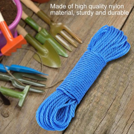 Corde à linge en nylon de 20 m, idéale pour le jardin, le camping et les activités de plein air (bleue) (1/5)