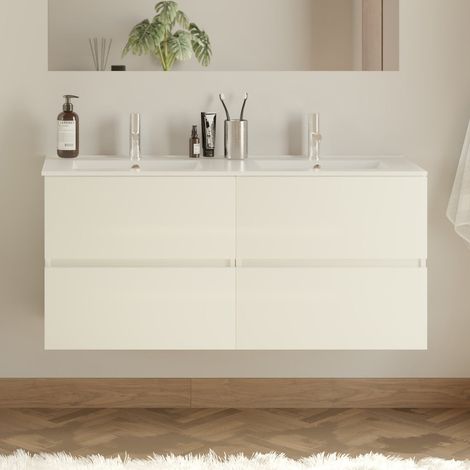 Meuble de salle de bain 120cm double vasque - sans miroir - 4 tiroirs - blanc - IDA (1/5)