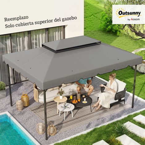 Auvent remplacement kiosque 4x3m trous drainage double toit uniquement sans cadre, gris clair