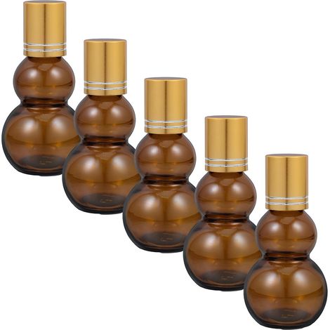 Juego de 5 frascos roll-on con bola de acero, para aceites esenciales, frasco de perfume de vidrio ámbar de 30 ml, recargable, protección óptima, para aromaterapia y cosméticos, fiestas. (1/5)
