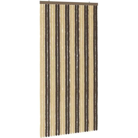 Rideaux anti-insectes en chenille marron foncé et beige (1/5)
