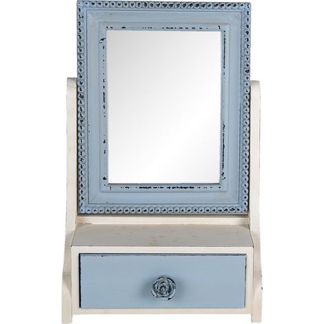 Miroir à poser de table style romantique cadre en MDF coloris bleu et beige 25 x 38 cm - PANGIVO (1/4)