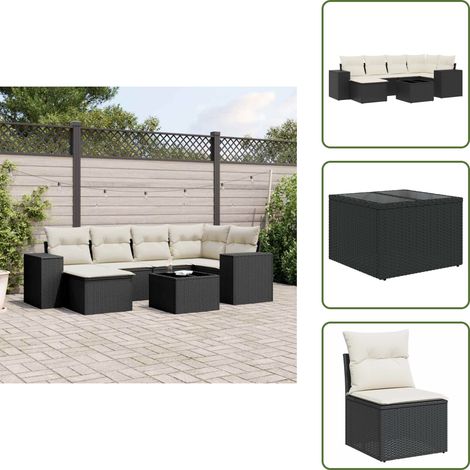 The Living Store 7-tlg. Garten-Sofagarnitur mit Kissen Schwarz Poly Rattan - Gartenmöbel Set - Esstischset - Outdoor Möbel - Lounge Set - Rattan Gartenmöbel (1/5)